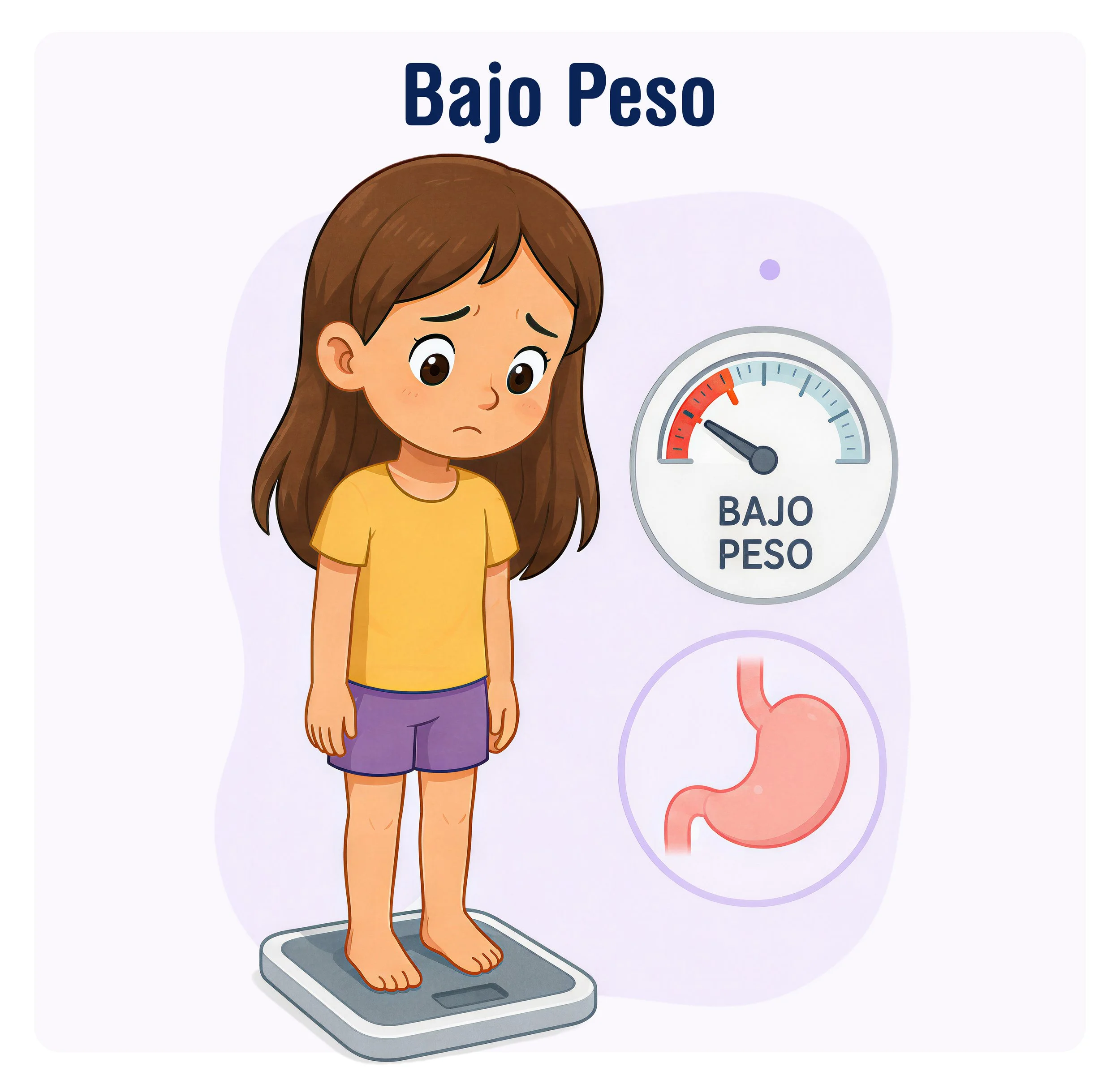 Ilustración de niñas en una balanza cofirmando bajo peso - Dra. Massiel Segura de Román