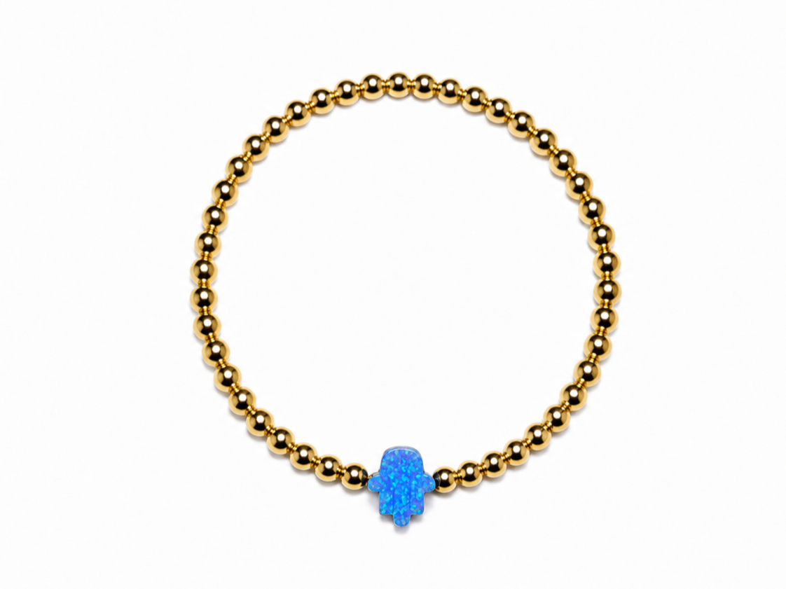 14k Gold Filled Bracelet with Opal Hamsa Charm