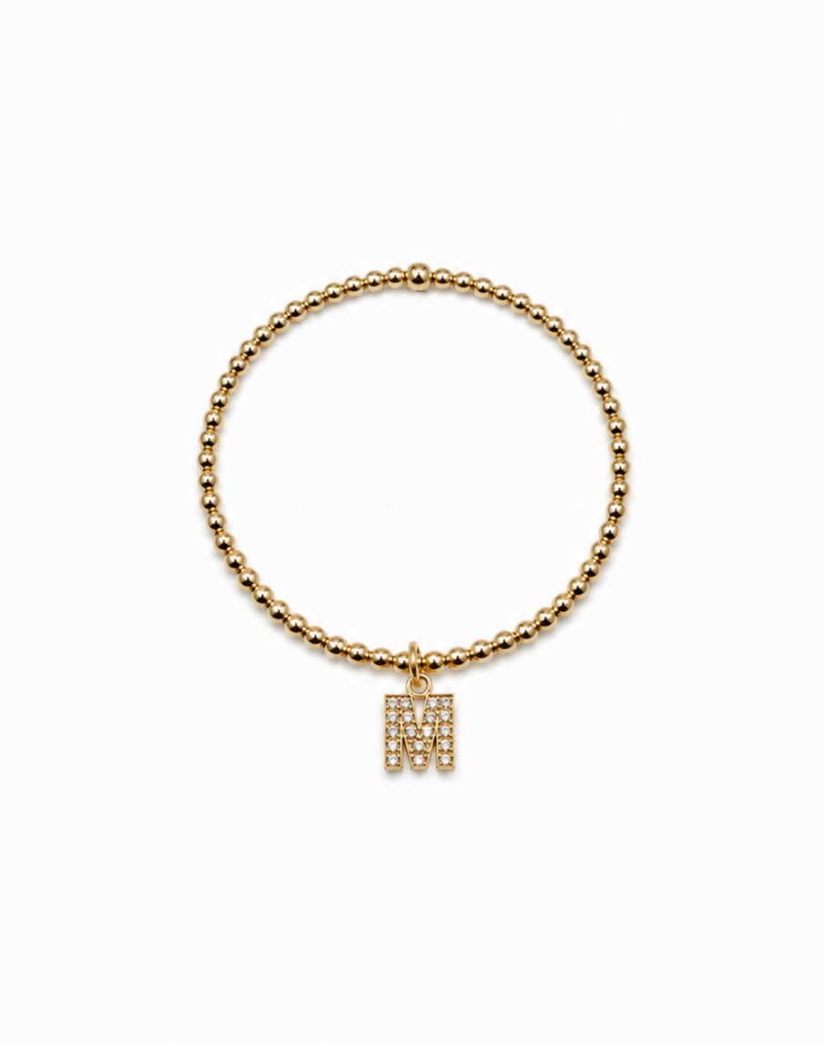 14k Gold Filled Bracelet with Initial Charm - 3 mm