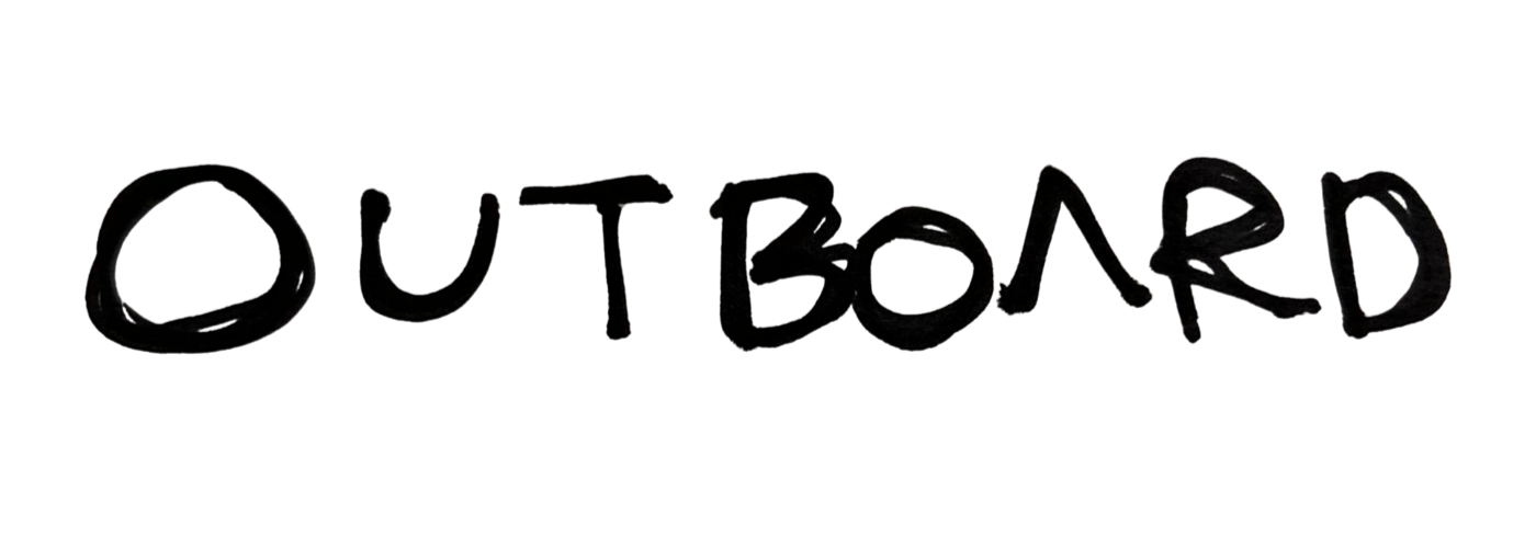 Black text that reads 'OUT DOOR' with a central blue arrow pointing to the right, on a black background.