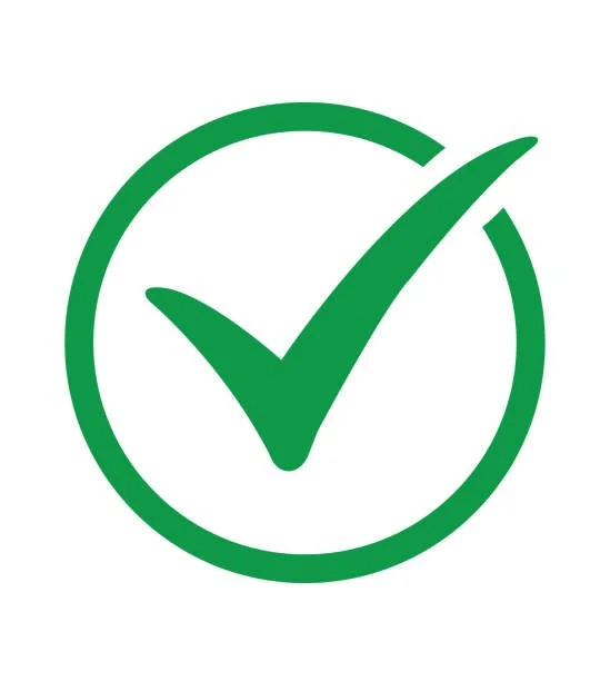 Green checkmark inside a green circle, symbolizing approval or completion.