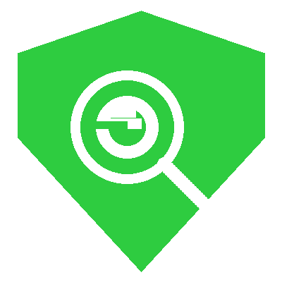 Green Superhero shield with a white magnifying glass and power plug icon inside.