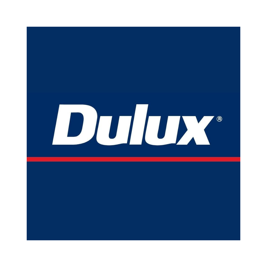 Dulux logo with blue background, white text, and a red line underneath.