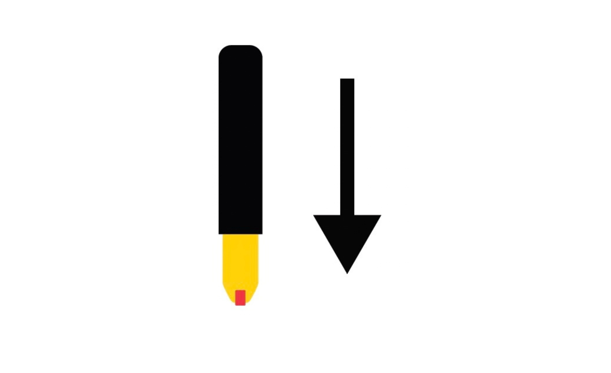 A diagram showing a yellow and red stick with a black arrow pointing downward.