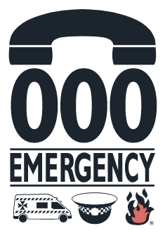 Telephone image with emergency symbols: ambulance, medical kit, and fire flames.