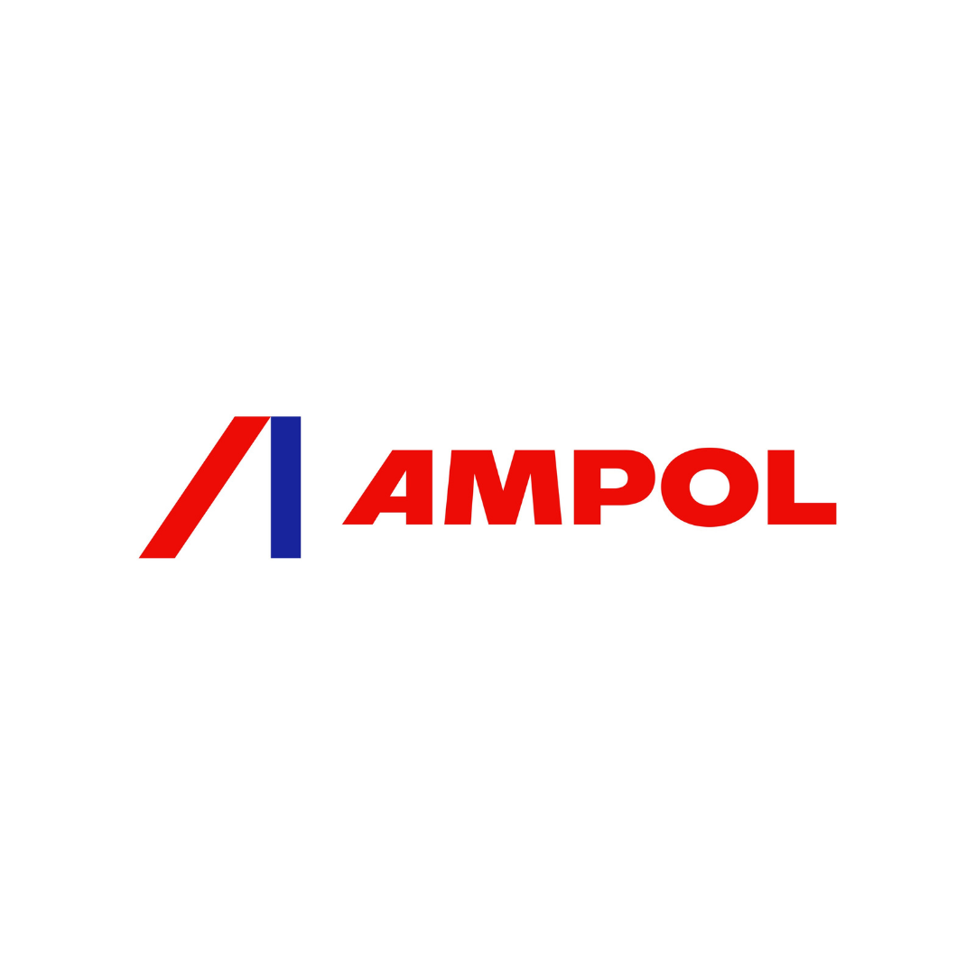 Logo with red and blue stylized shape followed by the word 'AMPOL' in bold red letters.