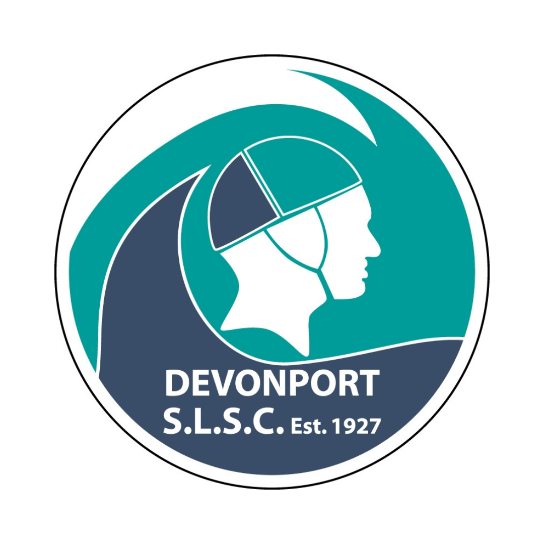 Logo of Devonport S.L.S.C. featuring a side profile of a person with a swim cap, water waves, and the text 'Devonport S.L.S.C. Est. 1927'.
