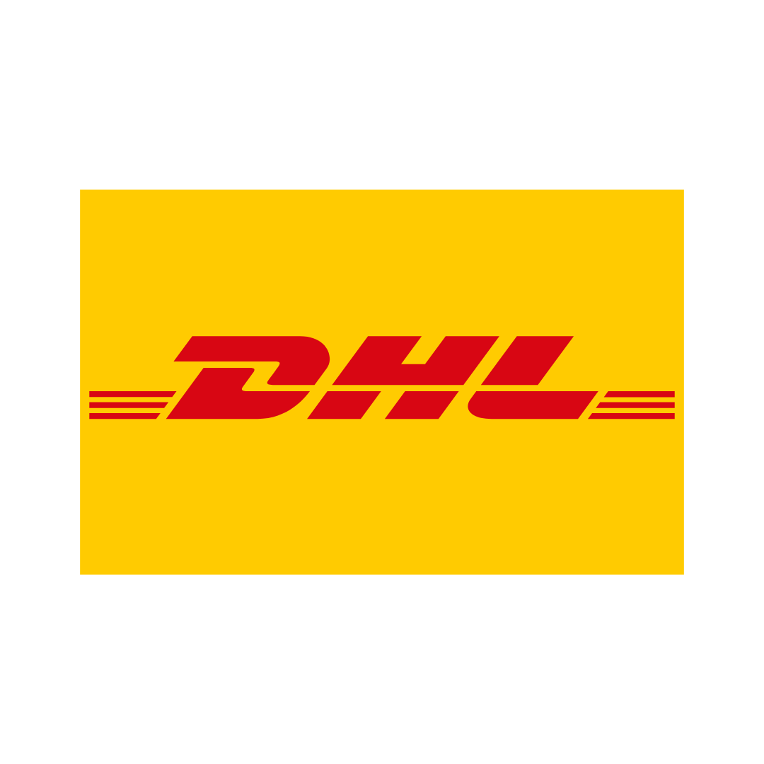 DHL logo with red text and yellow background.