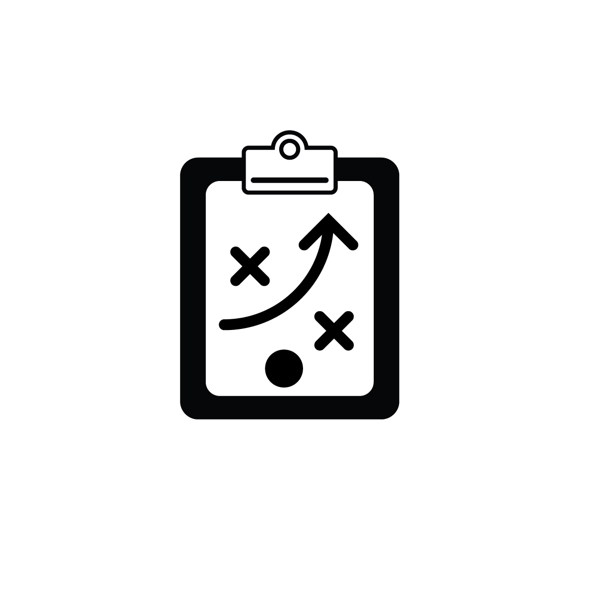 Outline of a clipboard with a blank sheet of paper in the center.