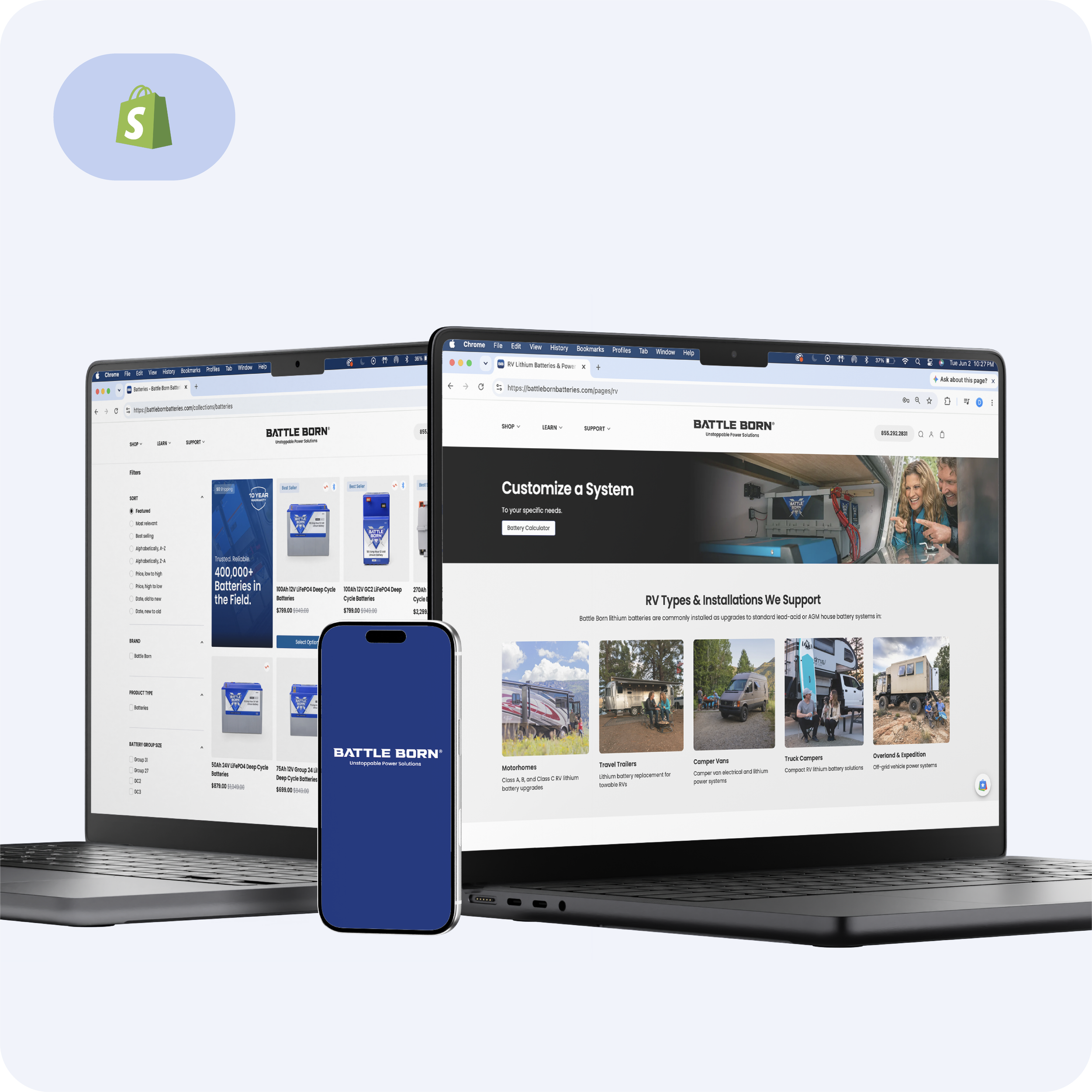 A display of the user interface for the Battle Born website.