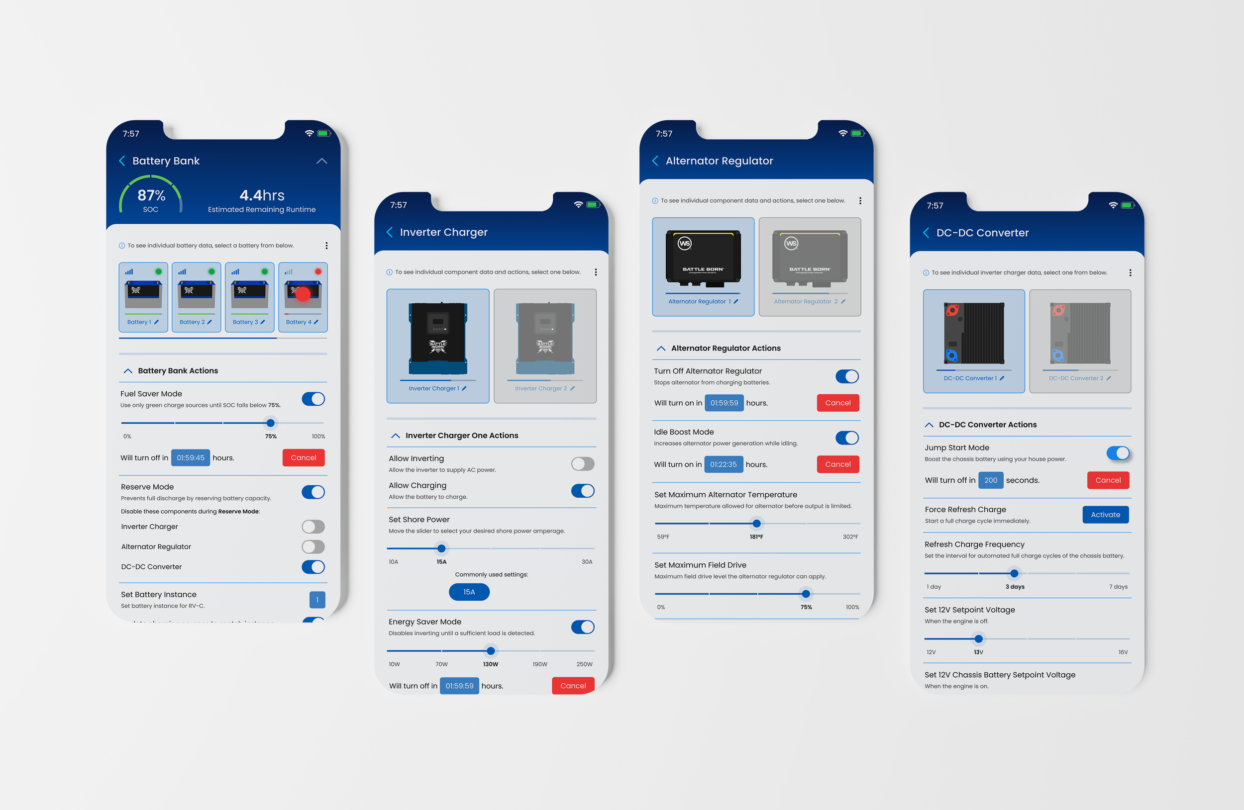 System component control user interface in light mode.