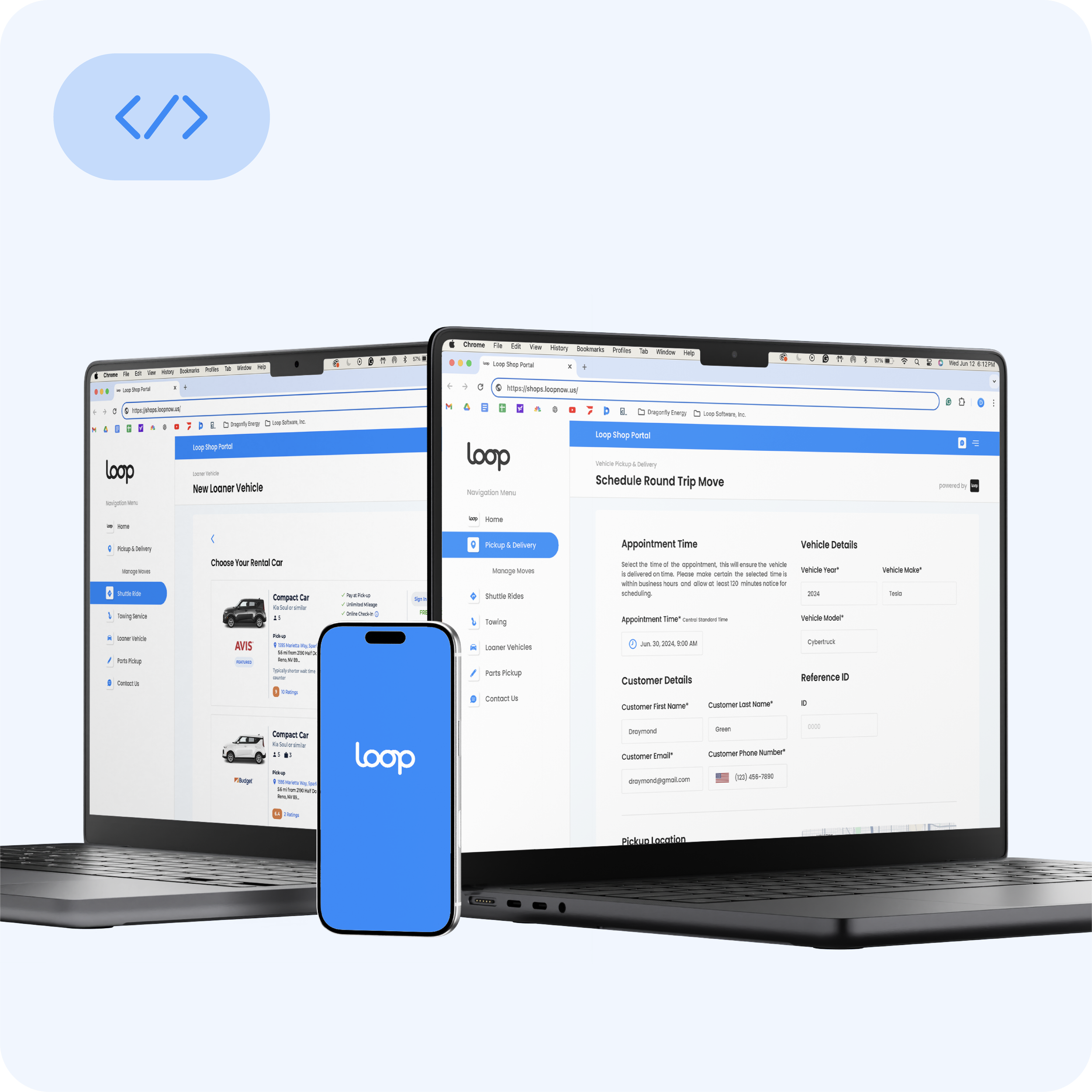A display of the user interface for the Loop dealer portal.