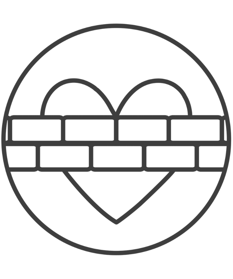 From the Heart - Heart Code icon with the outline of a heart with a brick wall pattern inside.