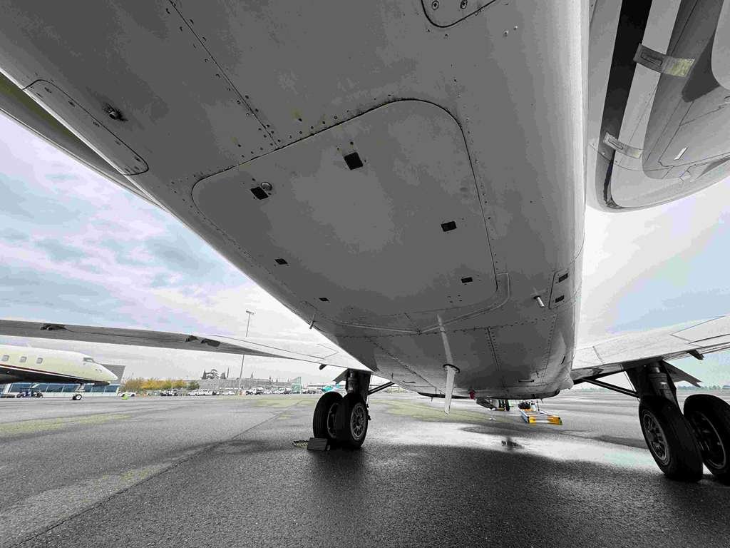 a cleaned belly of a air craft 