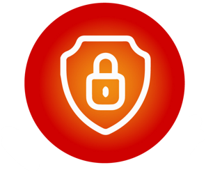 Red circular icon with a white shield and a padlock in the center, representing security or protected access.
