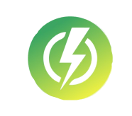 A lightning green logo with a circular leaf design.