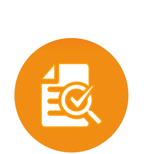 Icon of a document with a magnifying glass and checkmark, symbolizing inspection or verification.