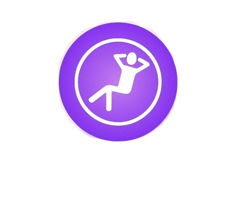 Purple cryptocurrency coin with a stylized human figure holding their hands behind their head, symbolizing fitness or health.