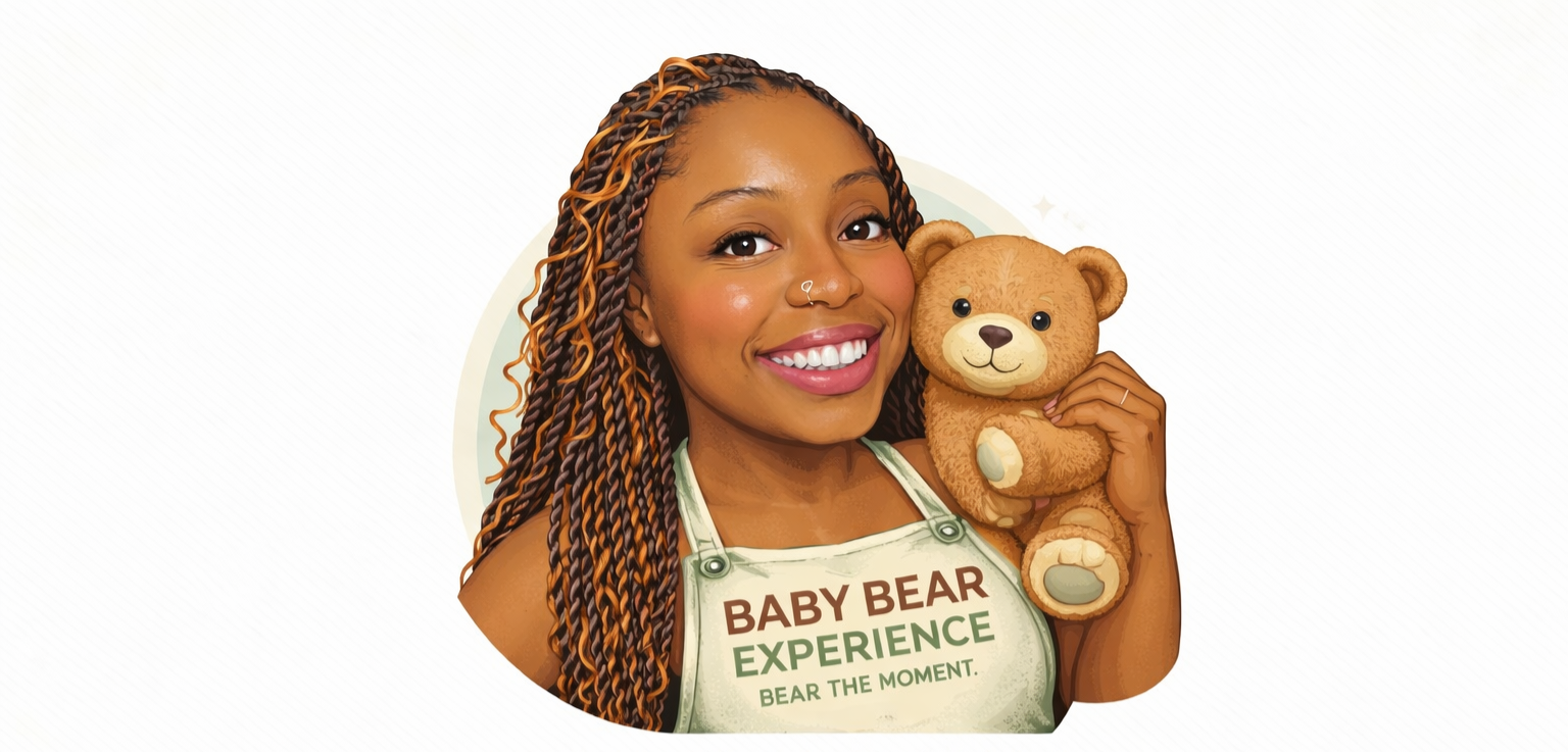 Owner of Baby Bear Experience holding a teddy bear for Delaware mobile teddy bear party entertainment.