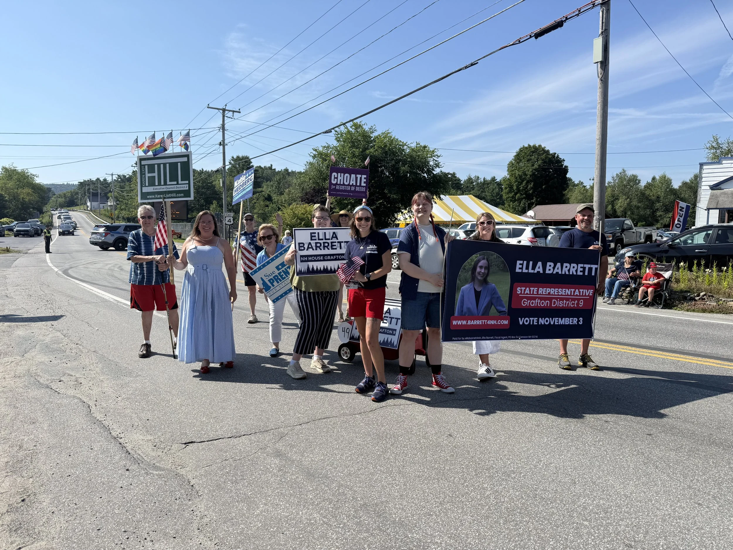 Marching in Canaan's Old Home Days Parade with Executive Councilor Karen Liot Hill, State Senator Sue Prentiss, Grafton County Commissioner Katie Hedberg, Grafton County Register of Deeds Candidate Brie Choate, and other supporters