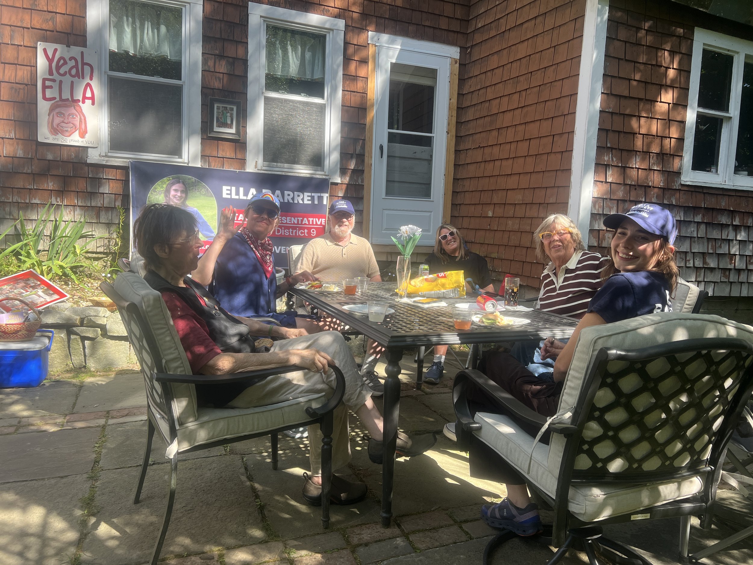 With volunteers at a cookout after a day of canvassing