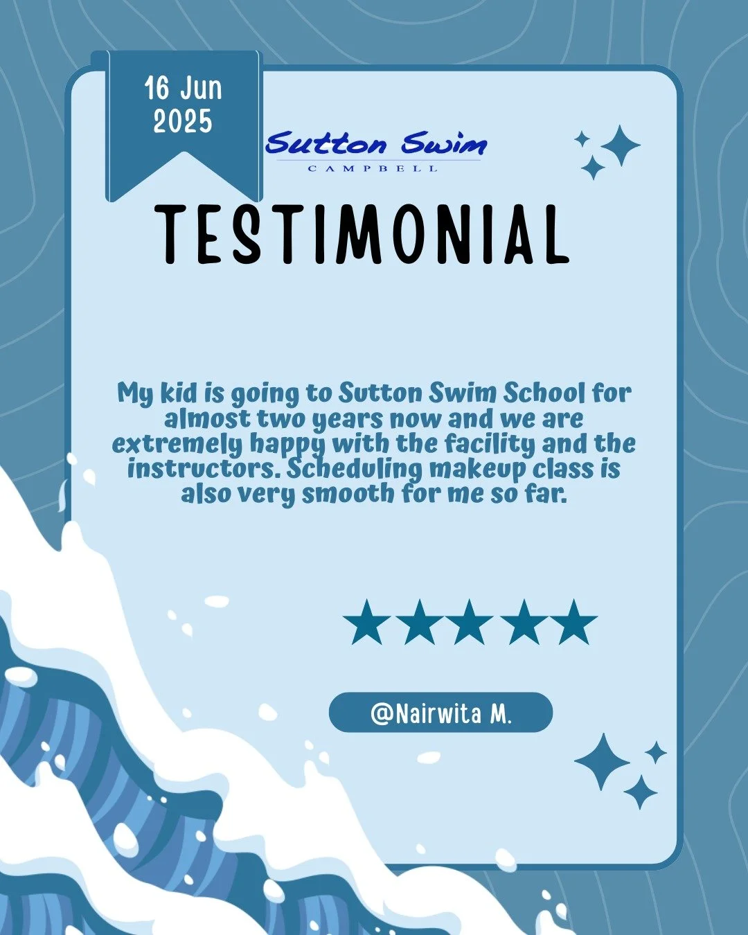 ⭐ Happy swimmers, happy parents! 💙
We&rsquo;re so grateful for families like @Nairwita M. who&rsquo;ve been with us for almost two years! 🏊&zwj;♂️ From our clean facilities to our friendly instructors and smooth makeup class scheduling&mdash;we&rsq