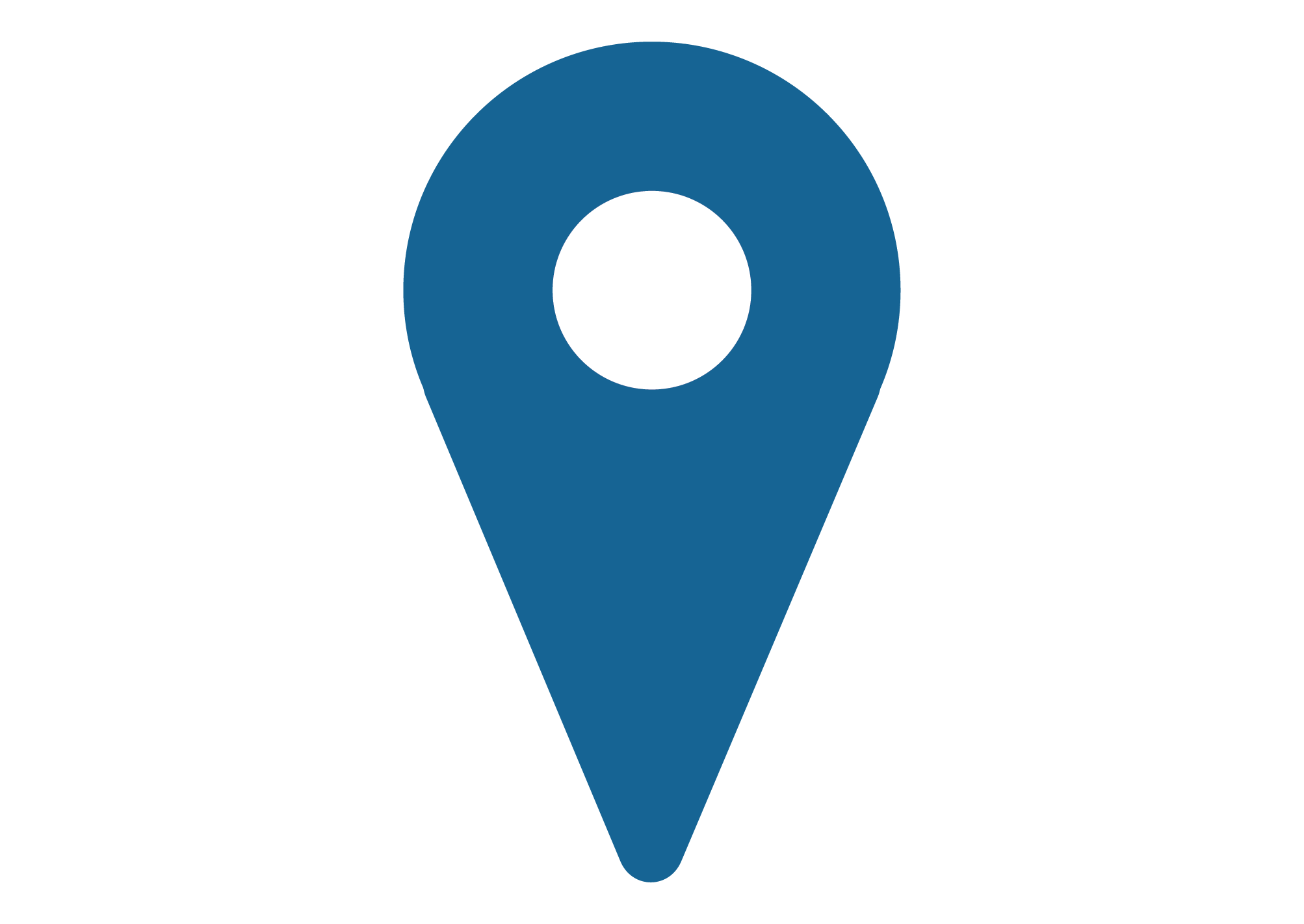 A blue location pin icon with a white circle in the center.
