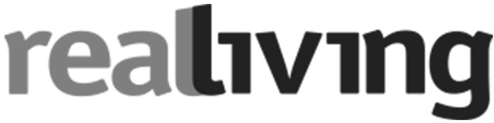 A black and white logo for publication Real Living.