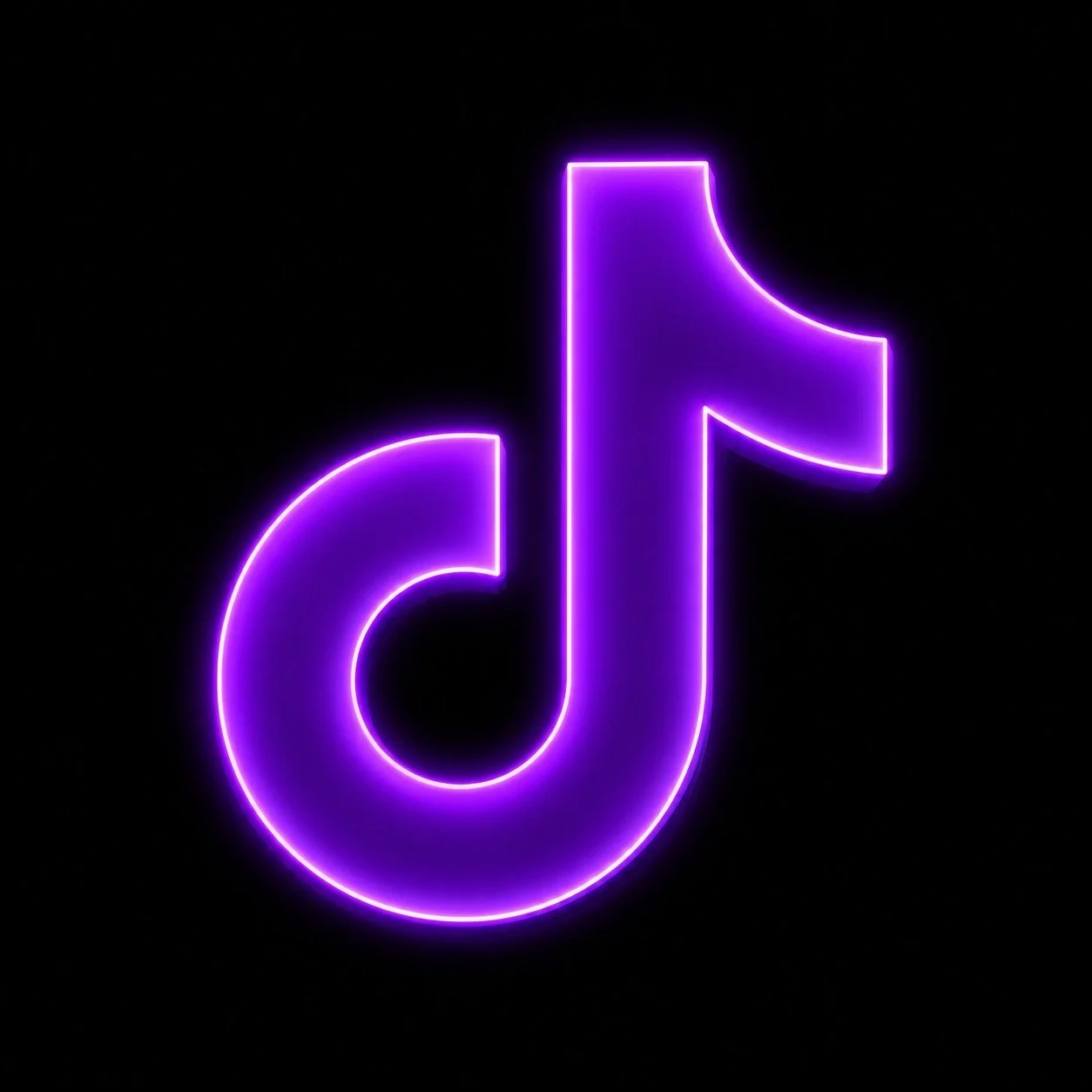Neon purple TikTok logo on a black background.