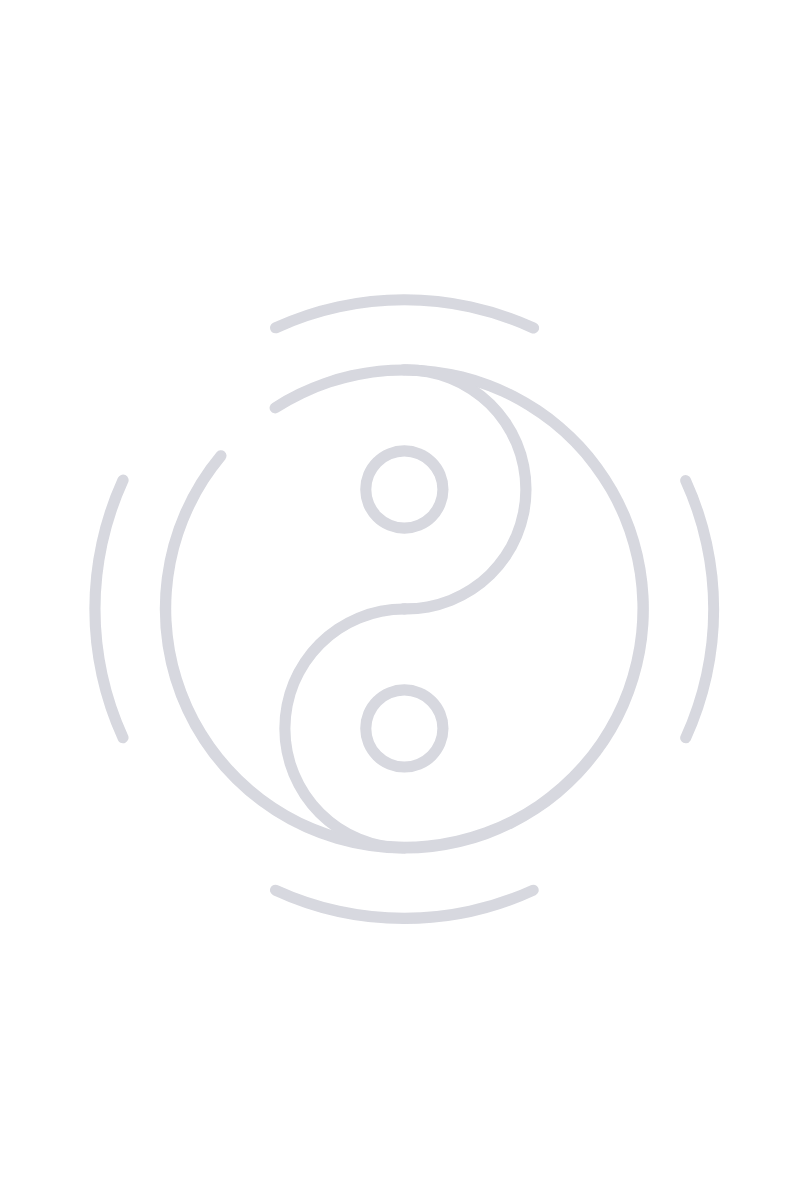 Stylized yin-yang symbol with radiating lines on black background.