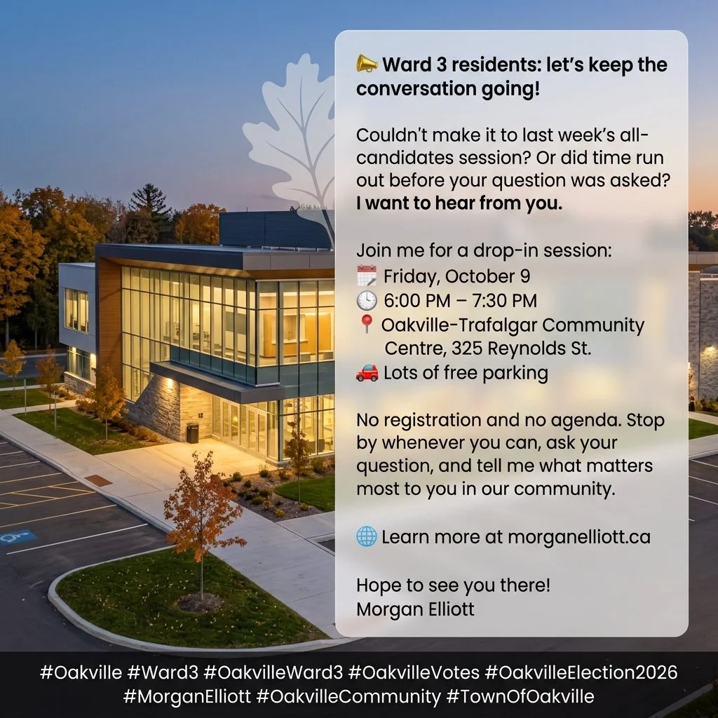 📣 Ward 3 residents: let's keep the conversation going!

Couldn't make it to last week's all-candidates session? Or did time run out before your question was asked? Let&rsquo;s chat.

Join me for a drop-in session:

📅 Friday, October 9
🕕 6:00 PM &n