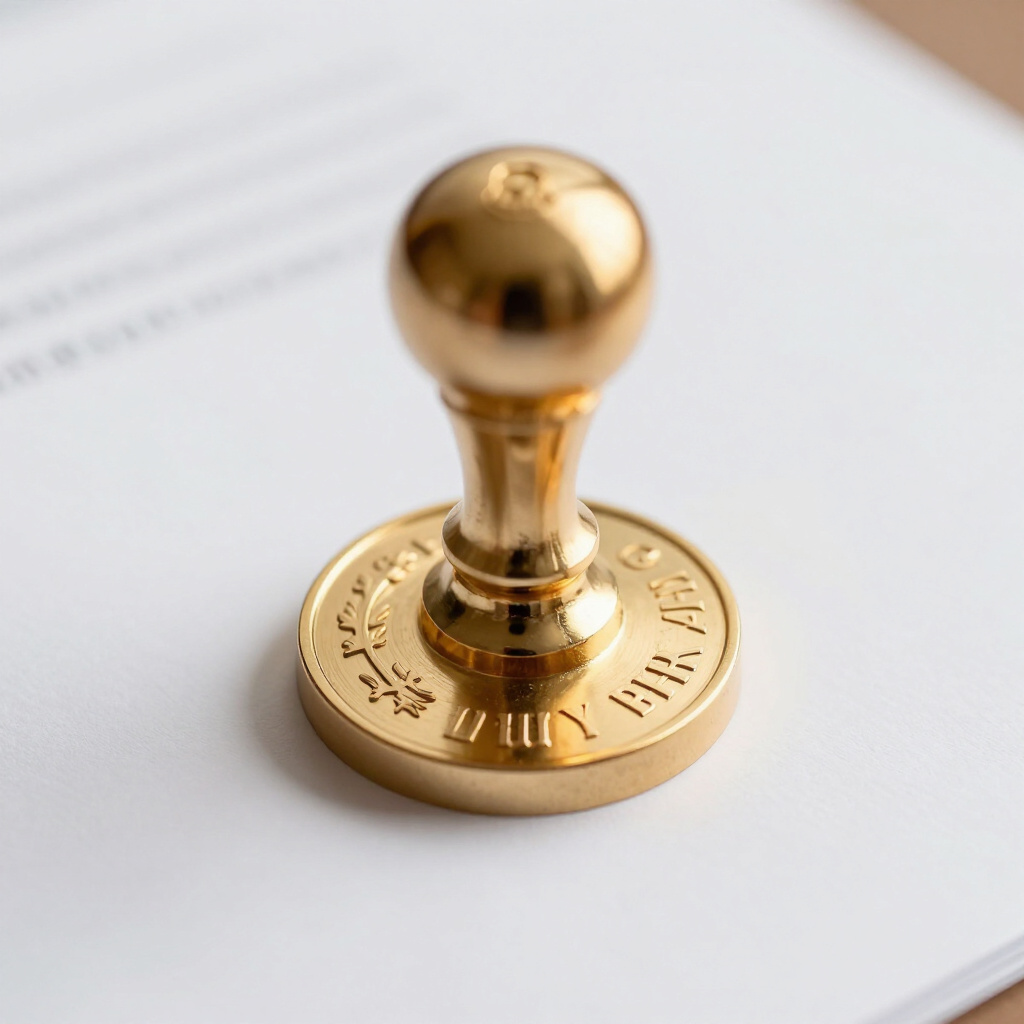 Gold stamp on white paper.