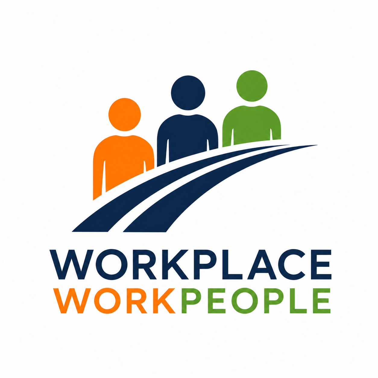Logo featuring three stylized human figures in orange, blue, and green above a curved road, with the text "WORKPLACE" in blue and "WORKPEOPLE" in orange and green below.
