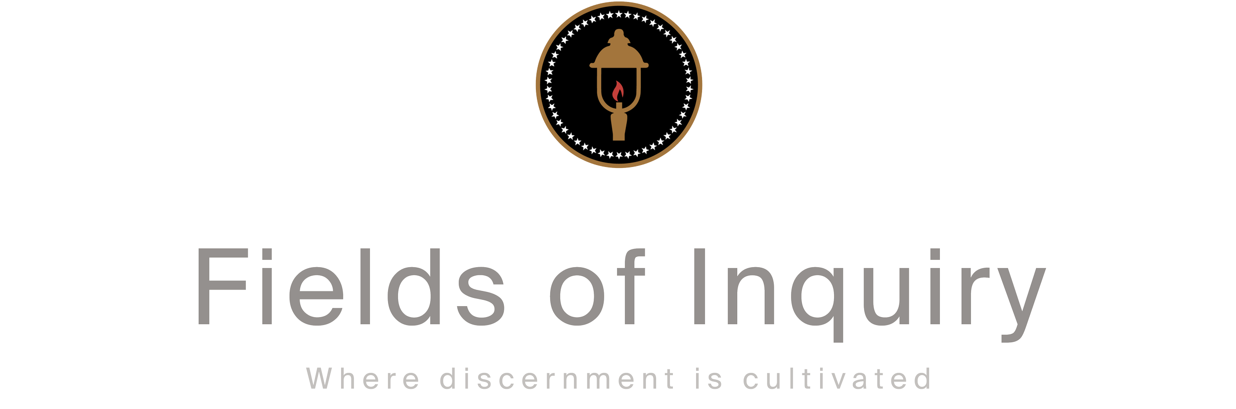 Logo with a lantern symbol surrounded by stars and text reading "Fields of Inquiry" and "Where discernment is cultivated".