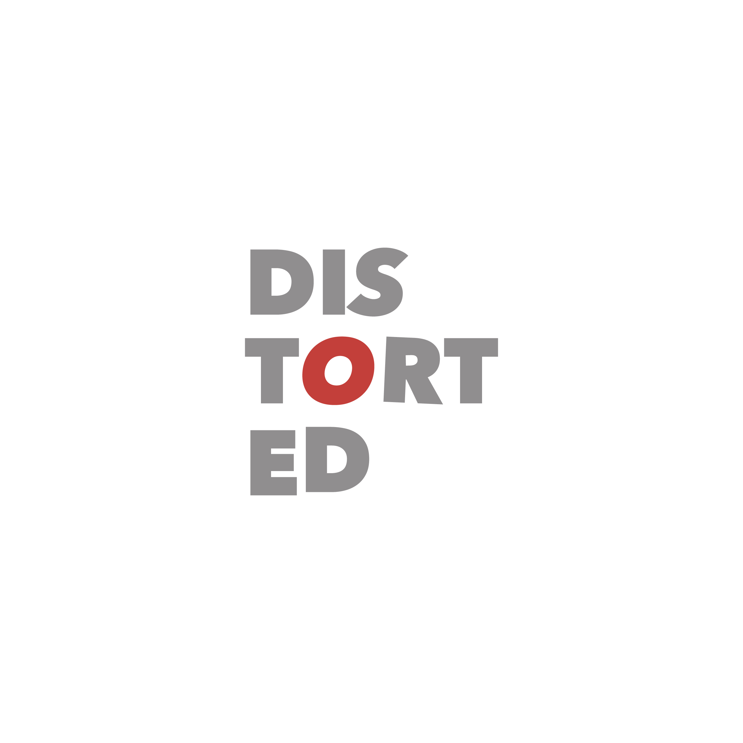 Black background with multicolored text that reads 'DIS' in gray and 'TORT' in red, with the words stacked vertically.