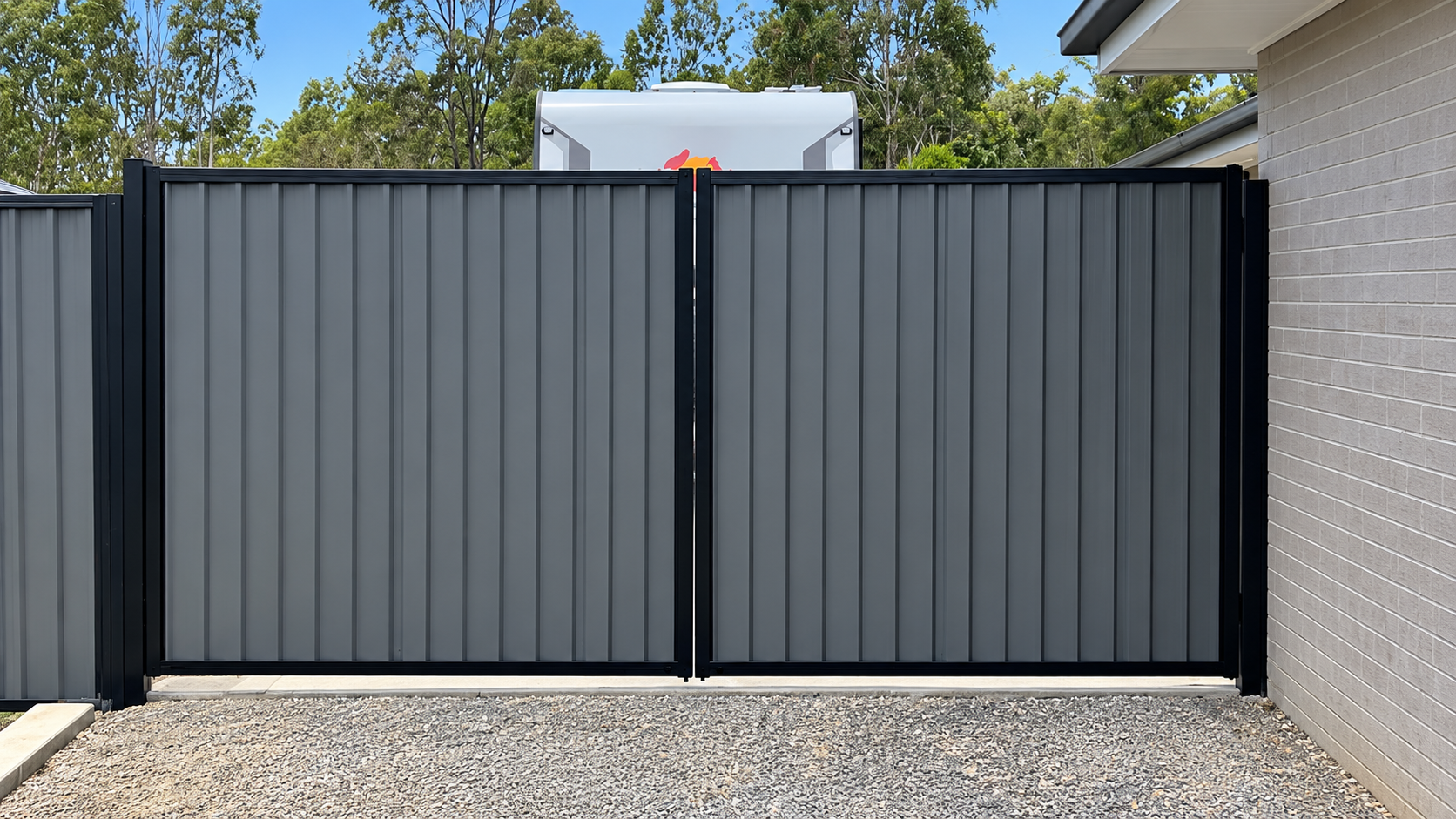 Custom residential gate and fencing installation by Seamless Scapes.
