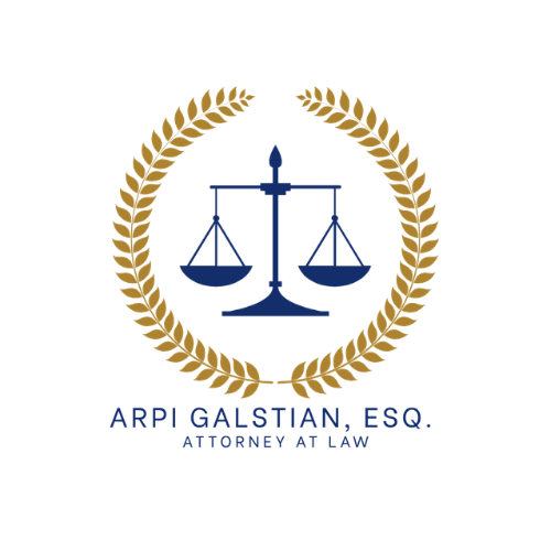 Logo with scales of justice within a laurel wreath and text that reads "ARPI GALSTIAN, ESQ. ATTORNEY AT LAW."