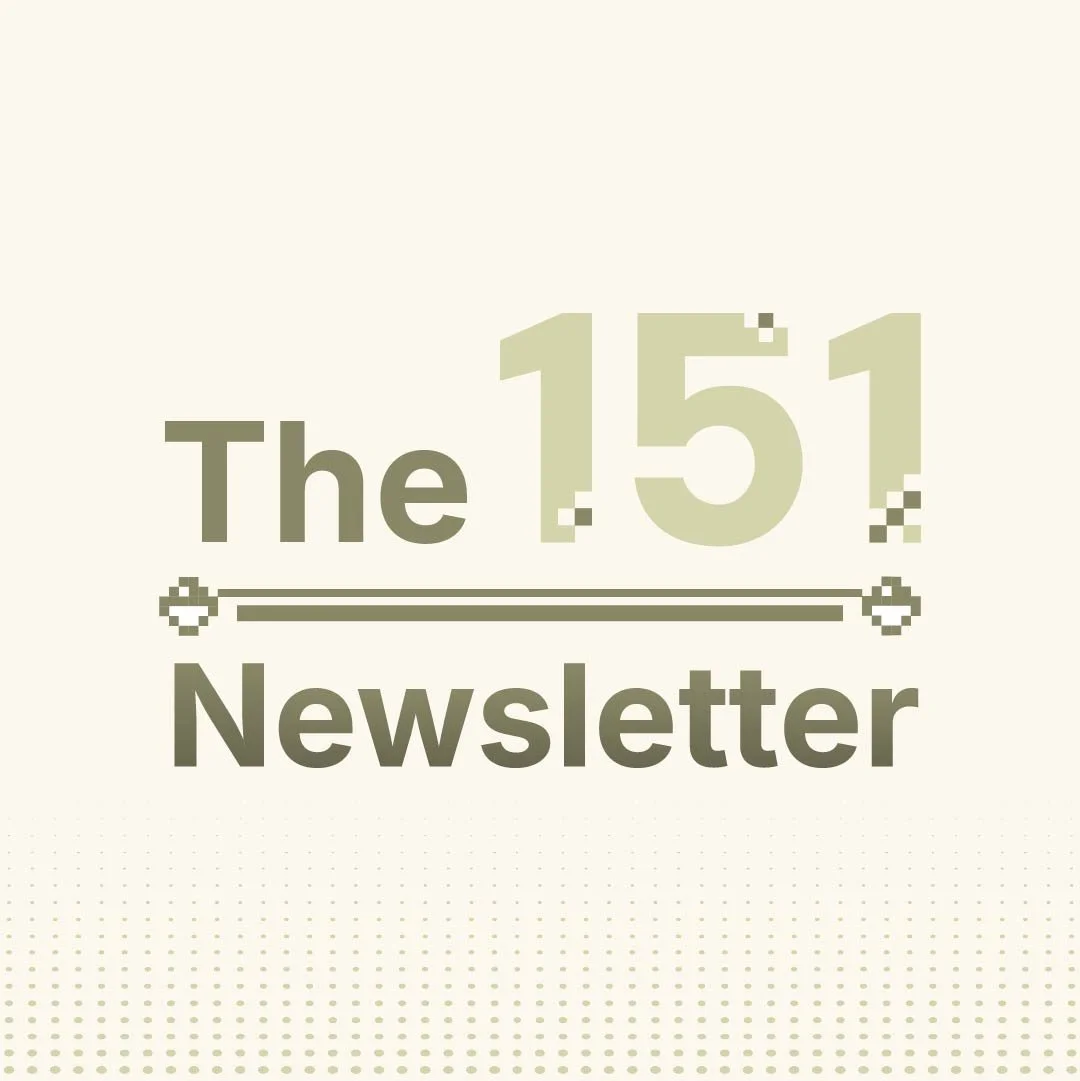 Cover page of a newsletter titled 'The 151 Newsletter' with a minimalistic design and light beige background.