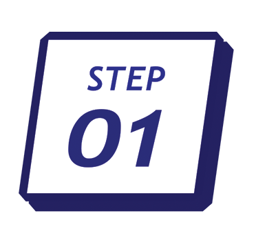 Step 1 on a sign with a white background and dark blue border.