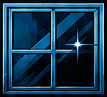 Fenster mit sternförmigem Glanz und blauem Rahmen