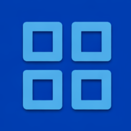 Four blue square-shaped icons with hollow centers on a dark blue background.