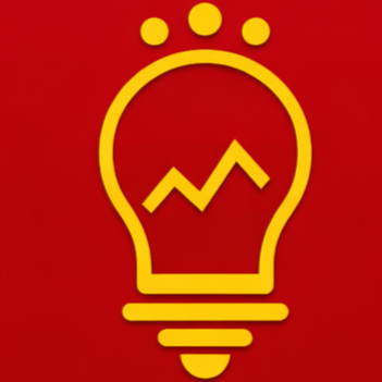 A stylized yellow illustration of a lightbulb with a zigzag line inside, set against a red background.