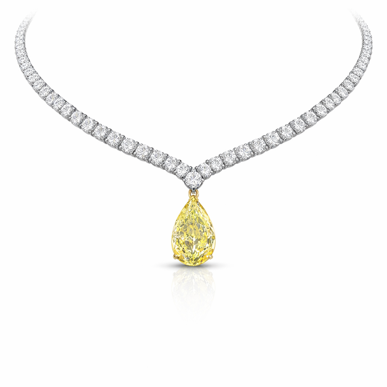 Diamond and yellow gemstone necklace with a teardrop-shaped yellow pendant.