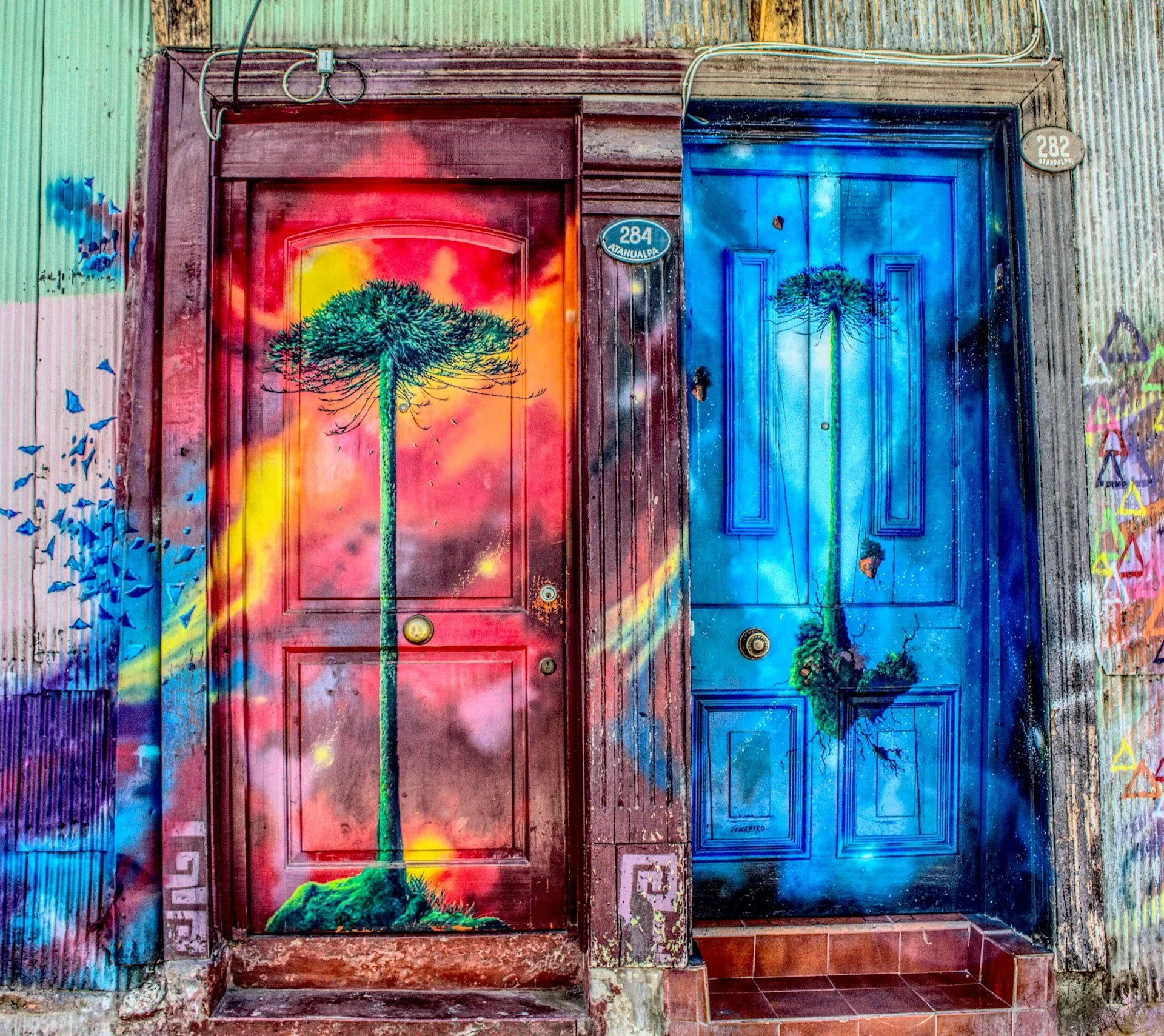 Tree Printed and Multicolored Closed Doors