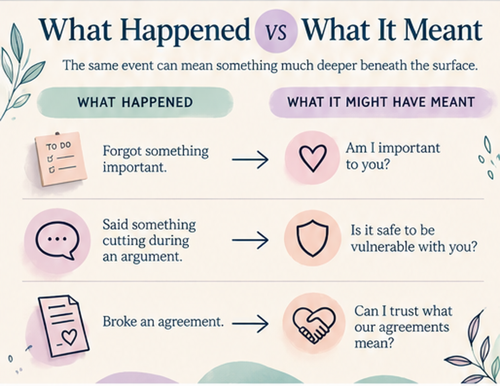 What happened vs what it meant.  the same even can mean something much deeper below the surface