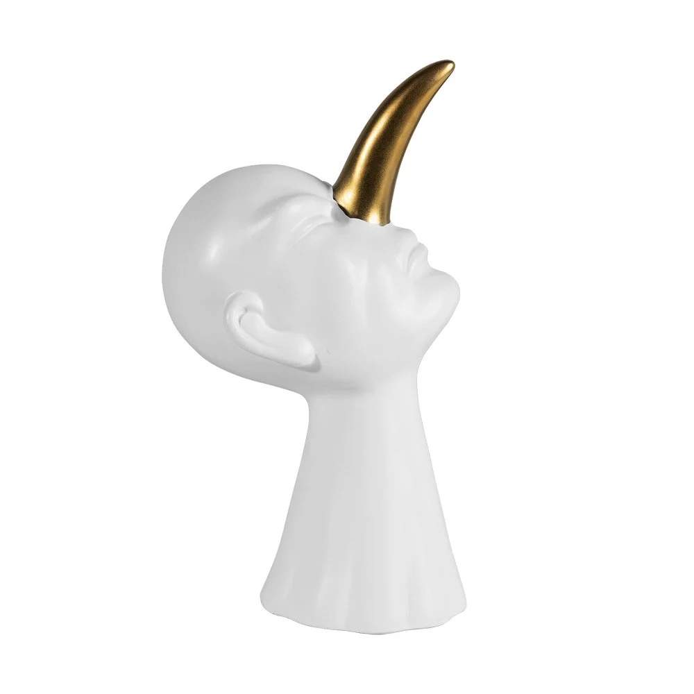 The Surreal Golden Horn Alabaster Bust Sculpture