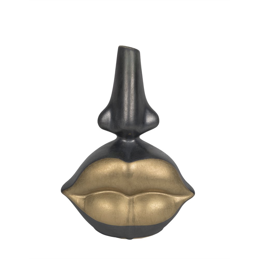 The Gold Lip Abstract Face Ceramic Vessel