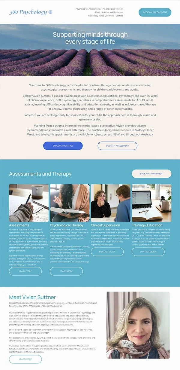 Website Redesign - Vivien Suttner of 360 Psychology - Marisa Robinson Digital Marketing