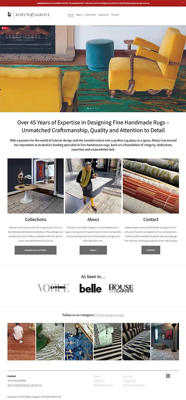 Website Design - Robyn Cosgrove Rugs - Marisa Robinson Digital Marketing