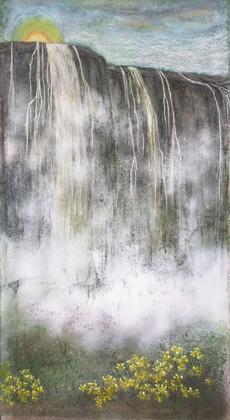 晨瀑,
複合媒材，137x76 cm

Dawn Falls,
mixed media, 54x30"

#2018